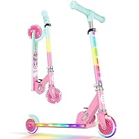 BELEEV V2 Roller Kinder Scooter 6 Jahre, Upgrade mit LED Leuchtenden Rädern, Lenksäule und Deck, Höhenverstellbar, Hinterradbremse, Faltbare Scooter Kinder 4 Jahre Mädchen Jungen, für 3-12 Jahren