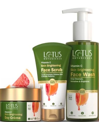 Lotus Botanicals Vitamin C Wash & Glow Combo Face Scrub (100g) Face Wash (180ml) Day Crème (50g) (Pack of 3)
