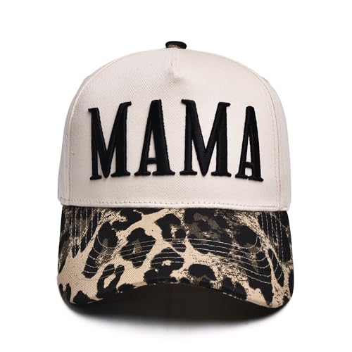 Image of Women's Mama Trucker Hat Trendy, Embroidered Adjustable Mom Baseball Cap, Two-Tone Ponytail Hat for Outfits