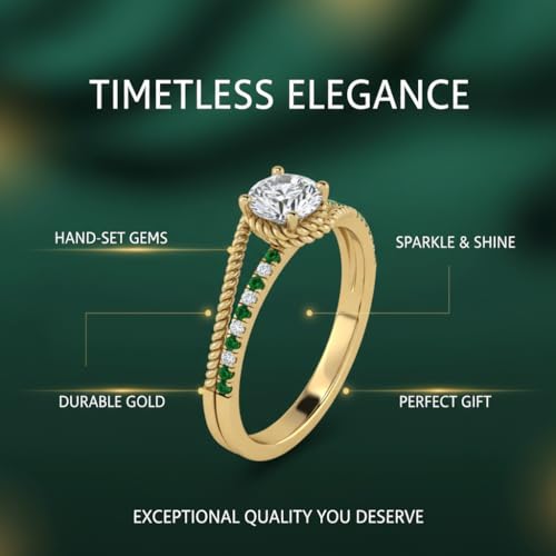 Image of Choose Your Gemstone Rope Split Shank Diamond CZ Ring Yellow Gold Plated Round Shape Split Shank Engagement Ring Minimal Modern Design Birthday Gift Wedding Gift US Size 4 to 12