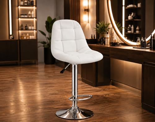 Image of Modern Egg Shape Bar Stool with 360 Swivel | Height Adjustable Bar Chair | Counter Stool & High Chairs | Comfortable for Home, Office, Restaurant Bar, Cafe & Cash Counter - (White)