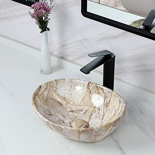 Davivy 16'' x 13'' Pink Marbled Oval Vessel Sink with Pop Up Drain,Bathroom Sinks above Counter,Ceramic Vessel Sinks for Bathrooms by Davivy - Used condition - CA$172.31