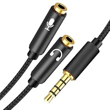 3.5mm 1 Male to 2 Female 3.5mm Splitter Exceptional Stereo Audio: gold palted with braided cable Approx. 25cm length ***Please ensure the headset and microphone are plugged into the adapter before you plug the adaptor into your PC.