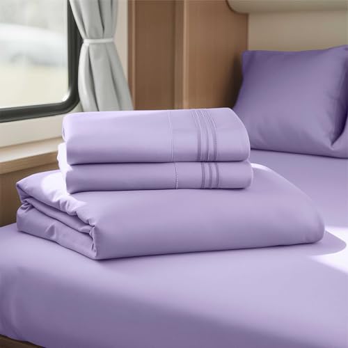 Image of Nestl Lavender Short Queen Sheets for RV, Hotel Luxury RV Queen Sheets Set, 4 Piece Fitted Bed Sheet Set and Pillowcases, Super Soft, Wrinkle-Free, and Breathable Camper Bedding