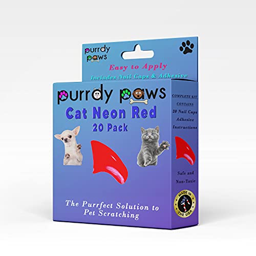 Purrdy Paws Soft Nail Caps for Cat Claws NEON RED Large