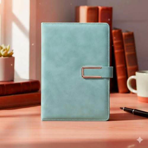 Image of AccuPrints A5 PU Leather Diary Grey Green Hard Bound A5 or 5.8 * 8.3 inches Notebook Diary with PU Leather Belt Lock Pages 196 for Office(Sea Green)