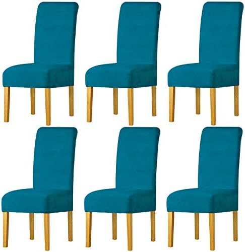LANSHENG Stretchy Chair Covers for Dining Room Chairs,Stretch Spandex with Elastic Band Chaircover,Velvet Large Dining Chair Slipcovers for Restaurant Hotel Party Banquet (Mustard,6 Pack(M))