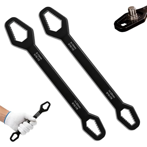 Universal Double Ended Wrench Self-Adjusting Double Head Spanner Set 14-22mm & 8-13mm Multi-Size Wrench Tool for Car Repair Home Improvement Plumbing (Black 2pcs)