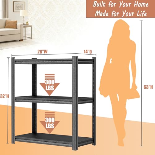 Image of 3 Tier Metal Bookshelf, 1200LBS Heavy Duty Deep Book Shelf, Adjustable Wide Black Bookcase, Modern Bolt-Free Industrial Book Shelves for Bedroom, Living Room, 28 inch W x14 D x 32 inch H