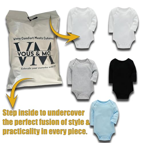 Vous & Moi Organic Comfort | 5-Pack Unisex Baby Long Sleeve Bodysuits for Girls & Boys2