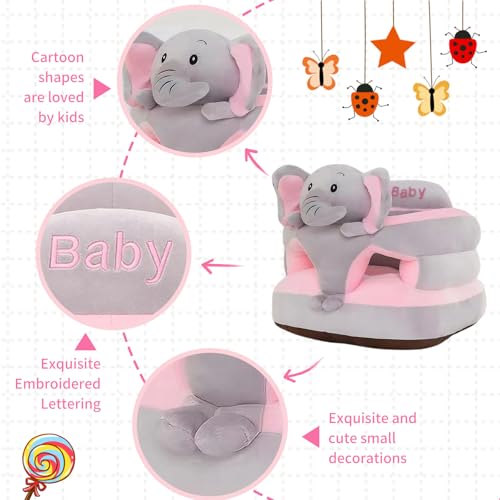 Image of Baby Support Seat, Cute Baby Sofa Chair for Sitting Up, Comfy Plush Infant Seats (Gray Elephant, W17.5 x H17.5)