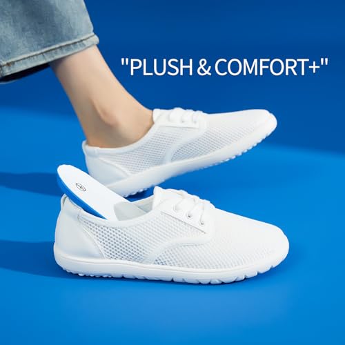 THATXUAOV Women's Breathable Mesh Tennis Shoes - Lightweight Low Top Lace-Up Canvas White Sneakers for Casual Walking, Sports, and Everyday Comfort3