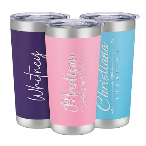 Personalized 20oz Tumbler with Engraved Name | Light Pink Stainless Steel Travel Mug with Slider Lid | Vacuum Insulated Coffee Cup | Custom Gift for Women & Men, Birthday, Christmas