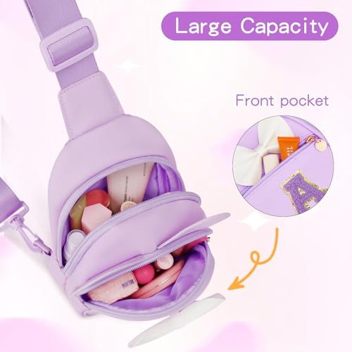 Image of Initial Sling Bag Crossbody Purse for Kids Girls Age 3-8 | Personalized Initial Creates A Thoughtful Gift, Soft Vegan Leather, Adjustable Strap & 3 Pockets for Kids Girls 3-8, Purple G
