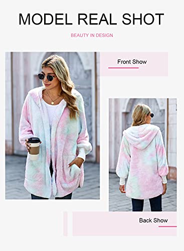 Dokotoo Womens Casual Ladies Fashion 2023 Chunky Fuzzy Winter Fall Oversized Open Front Long Sleeve Fluffy Hoodies Fleece Cardigans Sweaters Jackets Coats Outerwear Tie Dye Multi Small #TOP2
