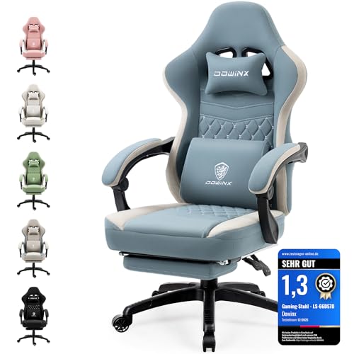 Sedia da gaming con imbottitura a molle insacchettate, in tessuto, con poggiapiedi, ergonomica, per PC, ufficio, capacità di carico: 150 kg, blu