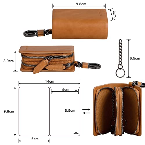 Image of VISOUL Car Key Case Holder Double Zipper, Leather Car Smart Key Fob Case with Keychain for Men and Women