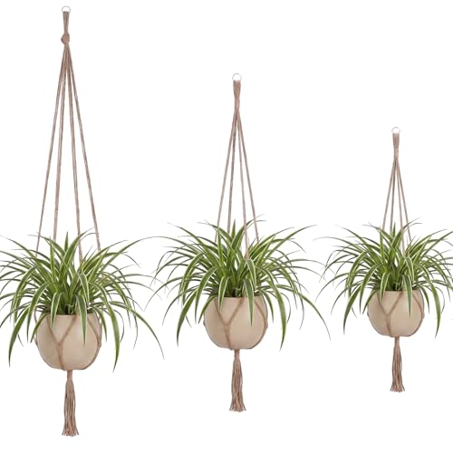 Image of EBOOT 3 Pack 33 41 48 Inch Large Macrame Plant Hanger Rope to Hang Flower Pot Plant Holder for Indoor Outdoor Decorations, 4 Legs (Linen Color)