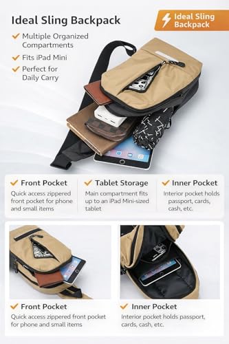 Image of Sling Bag for Men & Women- Crossbody Sling Bag for Travel, Cycling & Hiking | Waterproof Shoulder Bag with Compartment and Zipper Pockets
