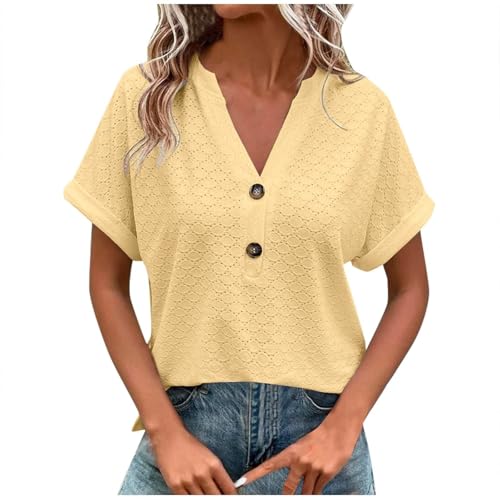 Generisch Black Week Angebote 2025 Bluse Damen Sommer Elegant Tunika Tops Kurzarm Festliche Oberteile Casual V-Ausschnitt Lässig Blusen Einfarbig...