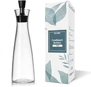 ALIXIN-Olive Oil Dispenser.Glass Bottles and Pourer Spout Set for Kitchen,Oil & Vinegar Cruet/Decanter,with Dripless Capped Spout,Liquid Condiment Container,Glass Decanter for Kitchen. (550ML)