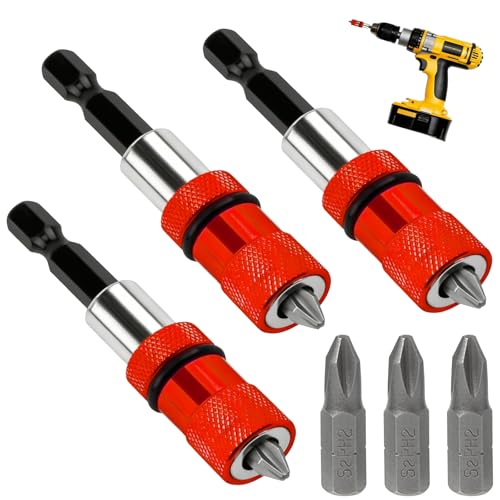 GIONAR 3 Prolongateurs Magnétiques pour Visseuse Placo, Profondeur Réglable, avec 3 Embout Placo PH2, Tige Hex 1/4