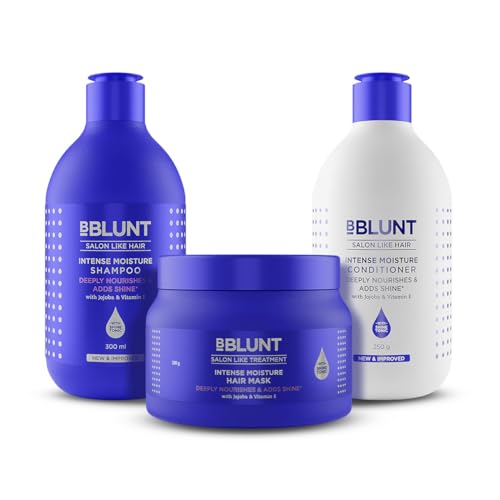 Bblunt Intense Moisture Hair Combo | Shampoo + Conditioner + Hair Mask | Moisturizes & Hydrates | Deeply Nourishes | Adds Salon-Like Shine | For Men &