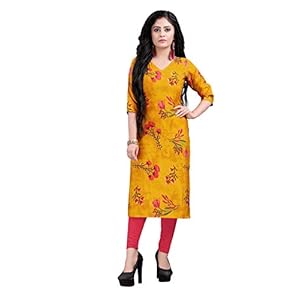 Hiva Trendz Women’s Printed Crepe A-line Kurti_183(Yellow)
