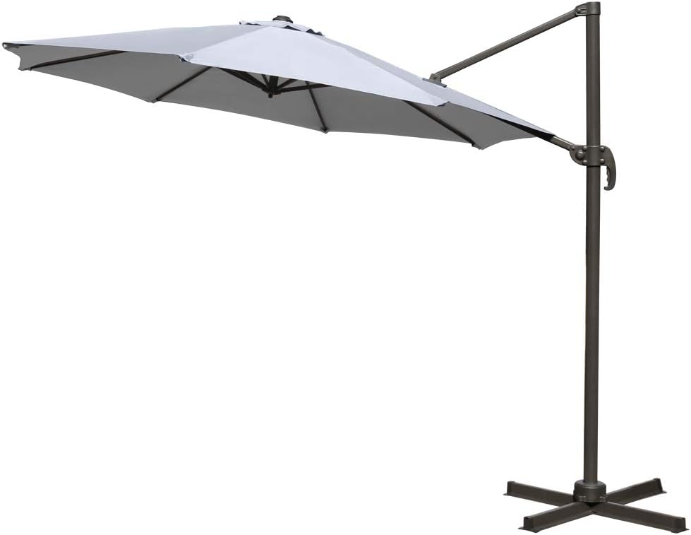 Green Bay Outdoor 3M Grey Roma Cantilever Parasol with Tilt & Rotation Function, Garden Patio Parasol Hanging Umbrella