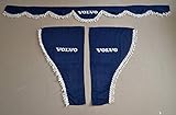 volvo fh3 gardinen Set mit 3 blauen Gardinen aus Plüsch und Samt mit weißen Quasten für Volvo FH FM FL FE Trucks