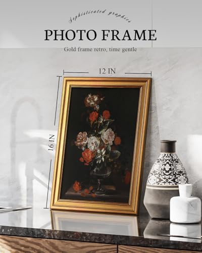 Image of VIYYIEA Vintage Gold Framed Wall Art for Living Room, Flowers Canvas Prints Home Decor, Oil Painting Picture, Bedroom Wall Decor Gifts for Friends or Family -【Cotton Rose】-(16L x 12W)