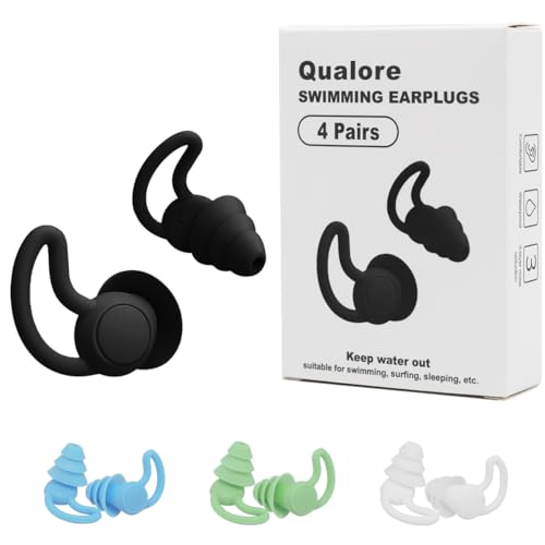 Qualore Tapones para los oídos de natación para adultos, 4 pares de tapones de silicona suave, impermeables, reutilizables, para protección del agua de natación y ducha