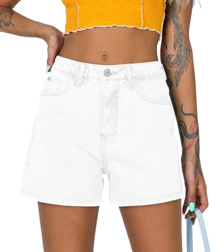Image of onlypuff Women Denim Shorts Ripped Mid Waisted Jean Shorts with Pockets