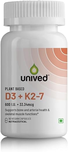 Unived D3+K2 (MK-7) | Vitamin D3 & Vitamin K2-7 (MenaquinGold) | Immunity, Heart, Muscle, & Bone Health | Plant-Based & Na...