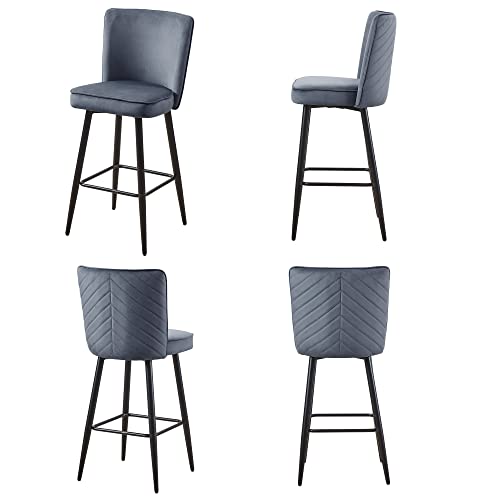 Cozy Castle Velvet Bar Stool Set Of 2, 26-Inch Modern Counter Stools With Metal Frame, Tufted Back Stool Chair For Kitchen Counter, Dining Room, Grey #TOP5