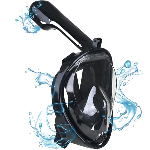 Gadgy® Maschera Integrale da Snorkeling con Supporto per GoPro e Fotocamera – Campo Visivo 180 Gradi, Maschera Anti-Appannamento con Boccaglio e Sistema Easy Breathing – Nero L XL