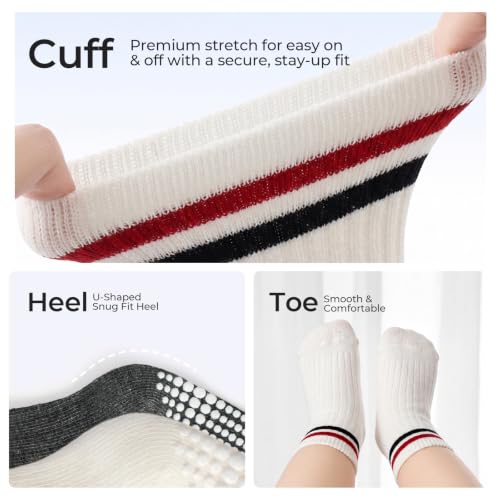 Image of Toddler Non Slip Cotton Crew Socks with Grips for Baby Boys Girls