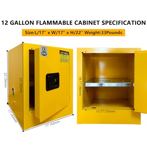 Image of 17 inch x 17 inch x 22 inch Safety Storage Cabinet,Galvanized Steel Flammable Safety Cabinet,Adjustable Shelf Safety Storage Cabinet,Flammable Liquids Storage Cabinet - 12Gallon