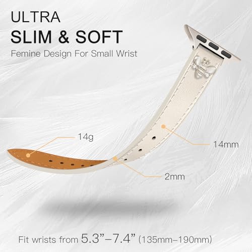 Image of JR.DM Slim Leather Bands Compatible with Apple Watch Band 38mm 40mm 41mm 42mm 44mm 45mm 46mm 49mm, Genuine Leather Band with Charms, Feminine Design for Iwatch Ultra SE Series 11 10 9 8 7 6 5 4 3 2 1