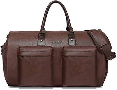Leather Garment Bag for Travel, Modoker Carry On Suit Carrier Travel Bag with Shoulder Strap/Multiple Pockets - Ideal for Business Trips & Weekend Getaways - The Garment Duffel Bag for Traveling Men