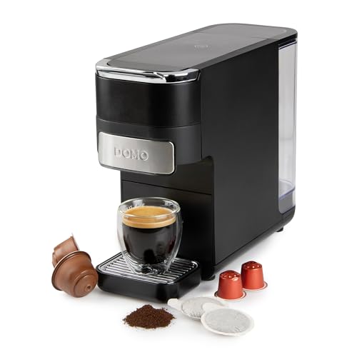 DOMO DO748K Máquina de café de cápsulas 4 en 1 – Cafetera espresso y capuchino para Nespresso, Dolce Gusto, ESE y café molido – Control táctil – Cuchara dosificadora con tamper