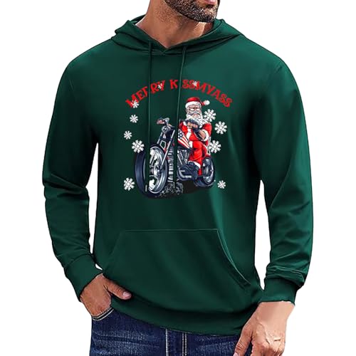 Genérico Navidad Sudadera Genial Papá Noel en Bicicleta Moto de Sudadera con Capucha Navidad Casual Sudaderas para Parejas con Capucha para Hombre Navidad Sudaderas con Bolsillo