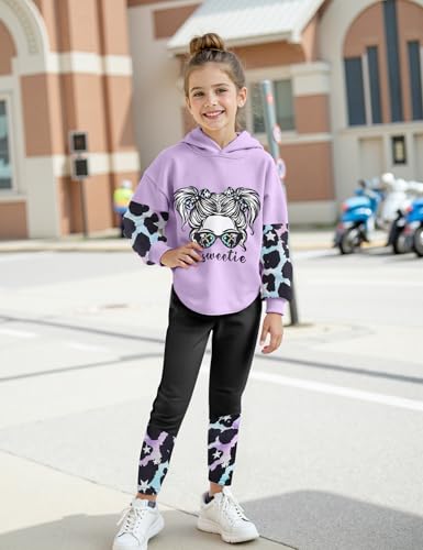 Image of Girls Fall Outfits Sweetie-girl Hoodie and Camo Pants Size 6-16 | Curved Hem Design,Skin-friendly Cotton Blend,for Daily School Playdates,Fall&Winter,Easy On & Off Pullover