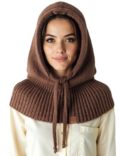 Vivisence Mujer Capucha De Invierno Merino con Cordón Calidez Y Estilo, Marrón,Talla Única