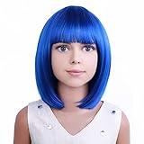 PATTNIUM Kids Blue Wig Child Blue Bob Wig Short Blue Wig for Girls Colored Wigs Dark Blue Bob Wig Cosplay Party Synthetic Rose Net Daily Wear Wig(Dark Blue)