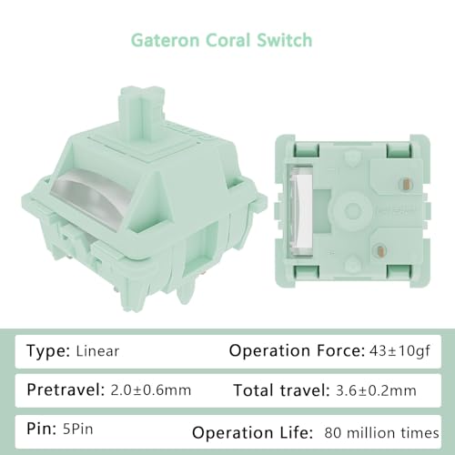 Interruptor de teclado Gateron Coral Linear 5 pinos 43gf mola dupla pré-lubrificado para jogos, para