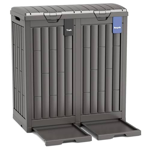 Outdoor Trash Can, 60 Gallon Garbage Can with Tiered Lid and Drip Tray