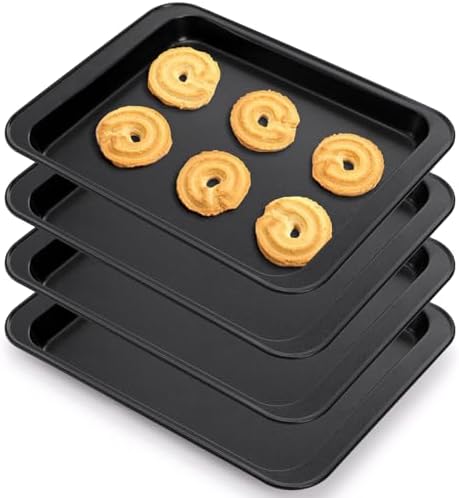 Jucoan 4 Pack Small Baking Sheet Cookie Sheet, 9.5 x 7.1 Inch Nonstick Bakeware Sheet Pan Set, Carbon Steel Half Toaster Oven Pan Tray Replacement (Not Dishwasher Safe)