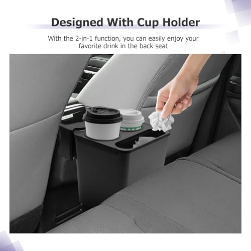 Image of LUWU 2025 2026 Tacoma Trash Can Compatible with 2024 2025 Toyota Tacoma Accessories Trash Bin [with 2 Cup Holders] Extra Rear Storage Box Garbage Cans Trashcan