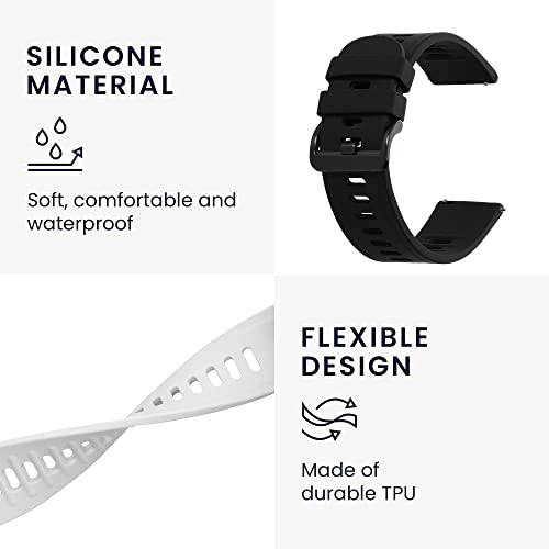 kwmobile 2x Straps for AGPTEK LW11 Watch Strap - Silicone Replacement Watch Strap Set - Replacement Bands White/Black - Image 3